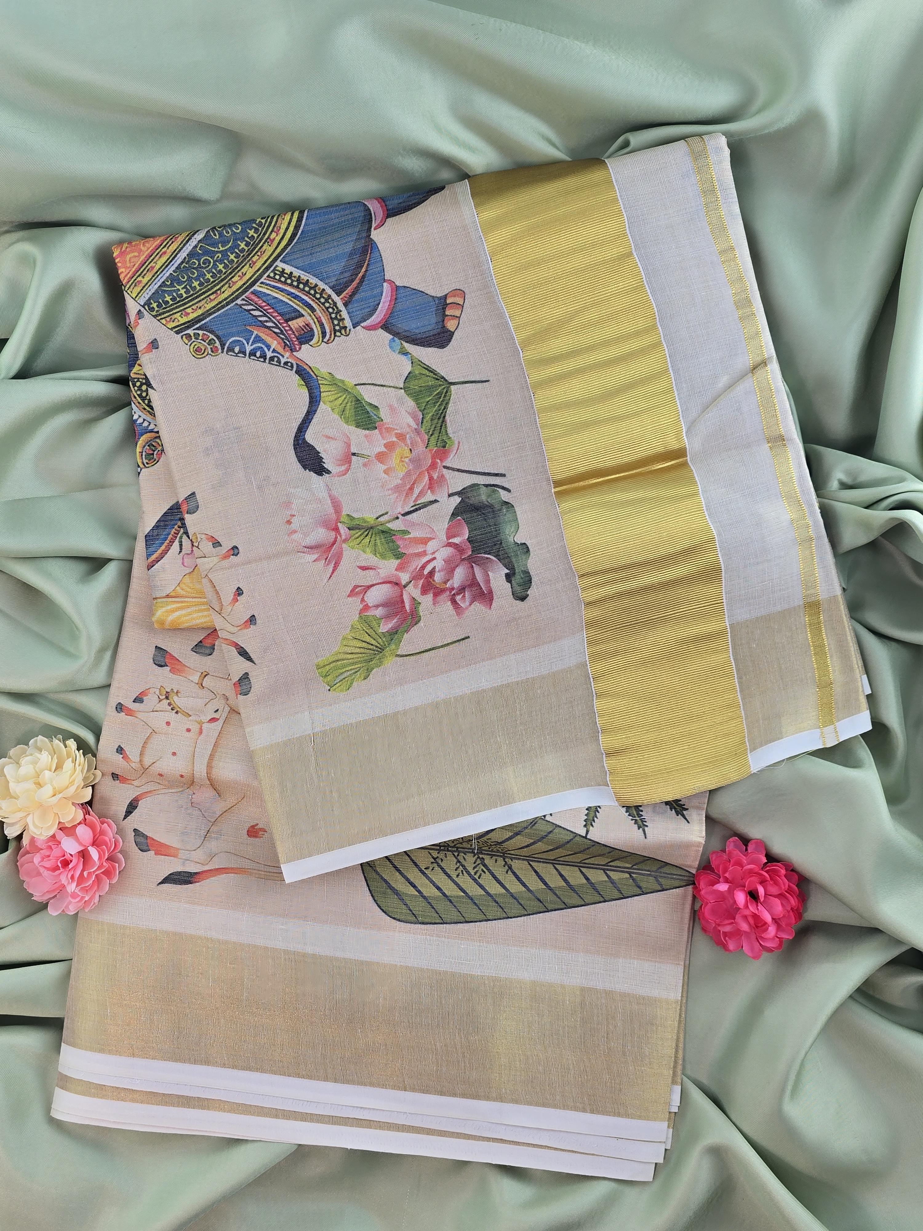 Soft tissue Kerala Traditional Saree