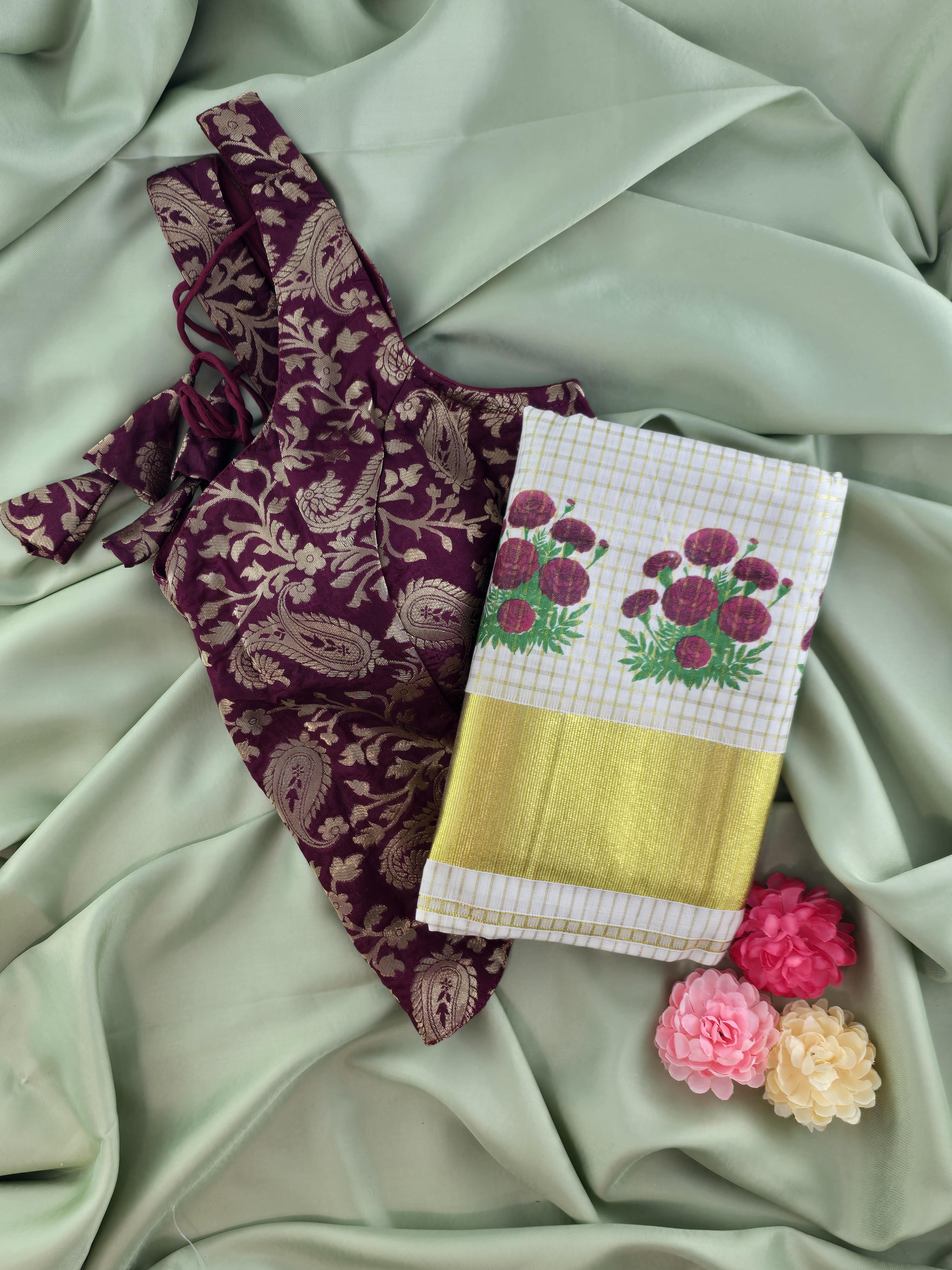 Setmundu and Readymade Blouse  Combo