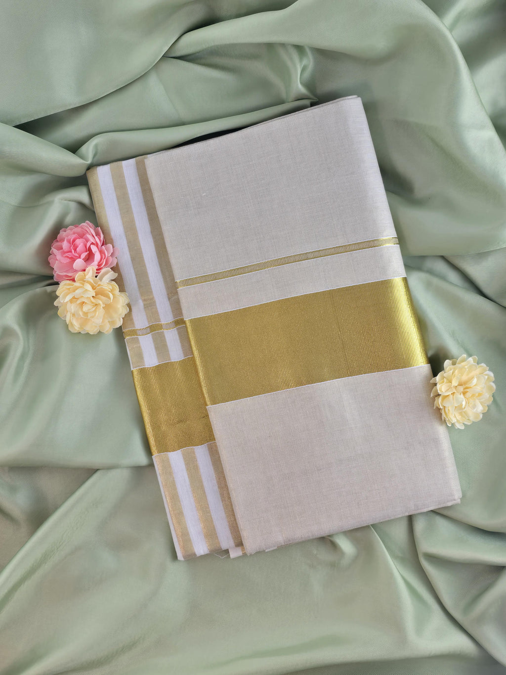 Half tissue-half cotton Kerala Traditional Saree
