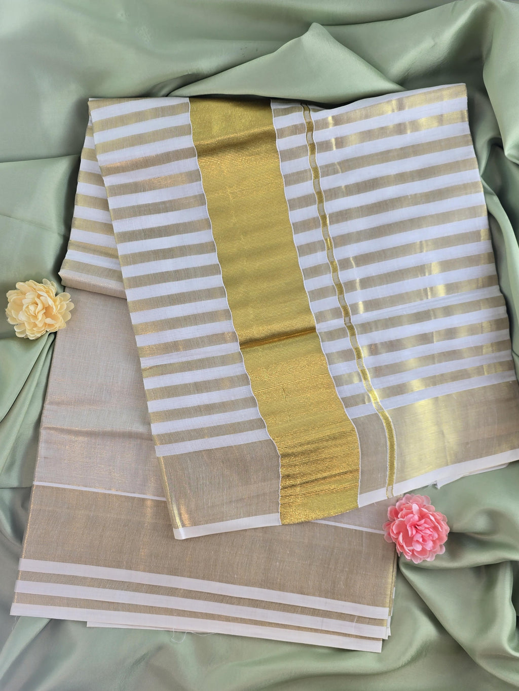 Half tissue-half cotton Kerala Traditional Saree