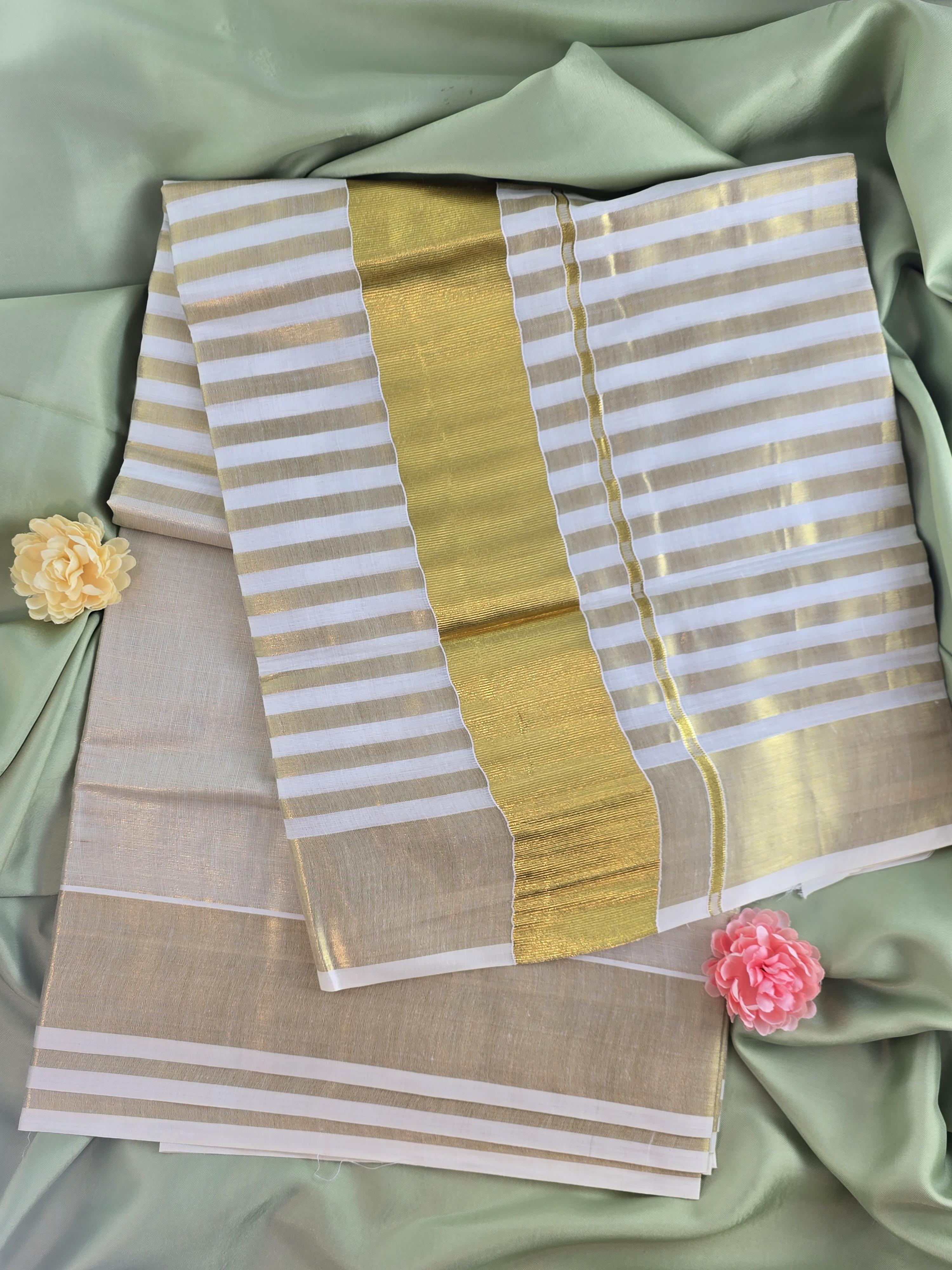Half tissue-half cotton Kerala Traditional Saree