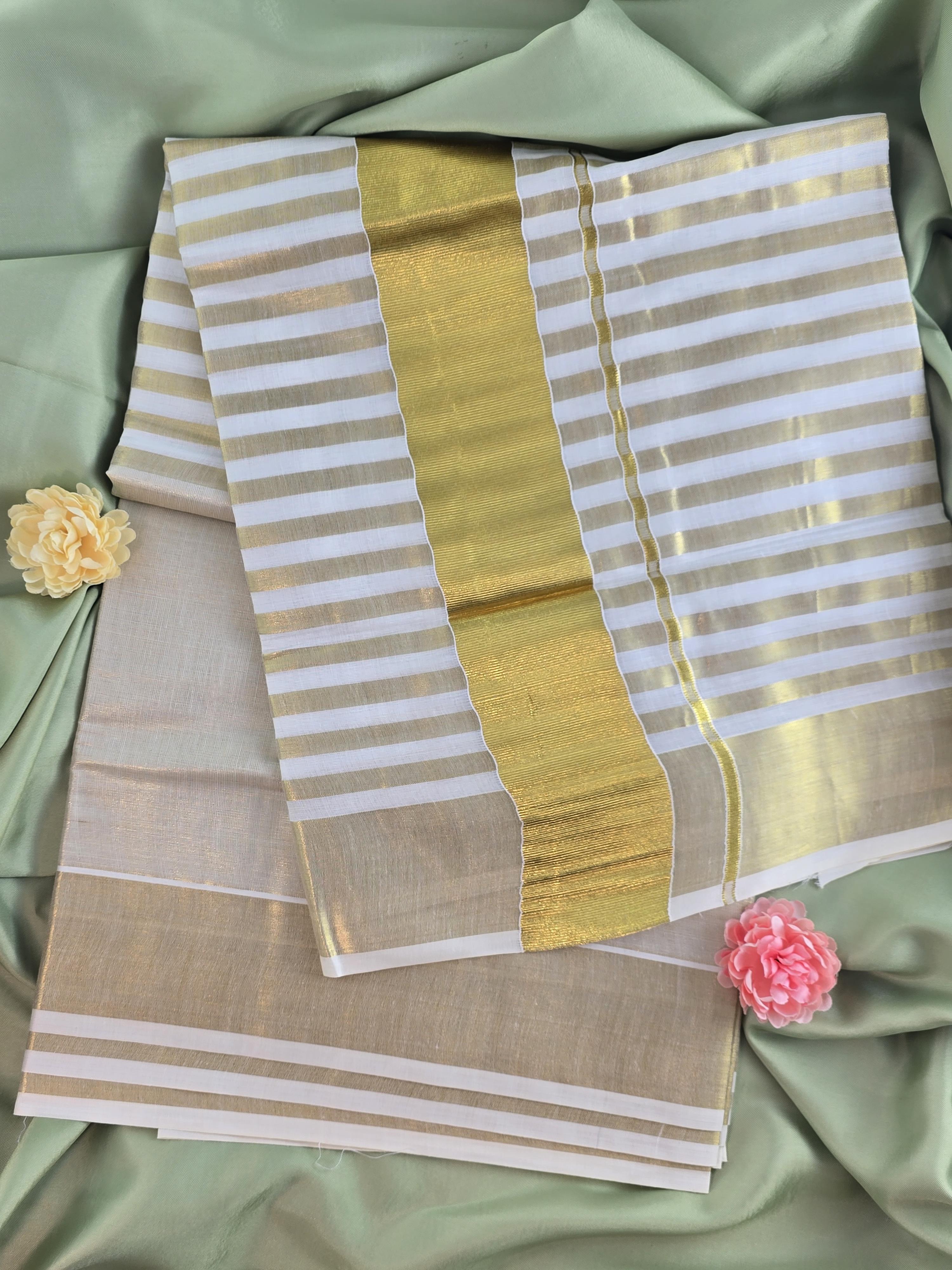 Half tissue-half cotton Kerala Traditional Saree