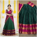 Dark green with pink silk cotton dhavani/halfsaree (fully stitched)