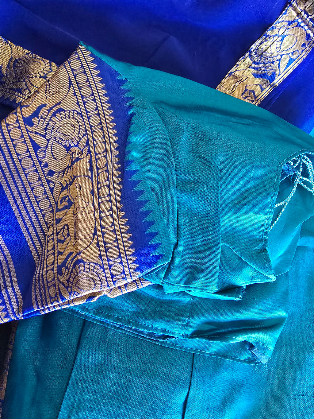Light blue with royal blue fully stitched dhavani/halfsaree