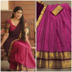 Pink with maroon fully stitched dhavani/halfsaree