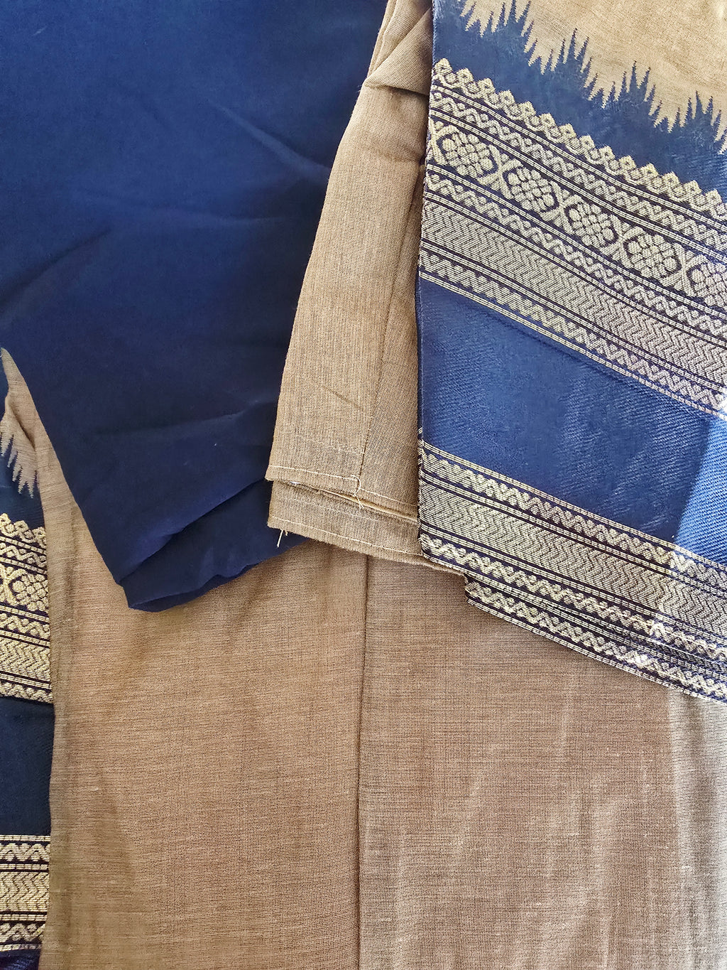 Light brown with black fully stitched dhavani/halfsaree