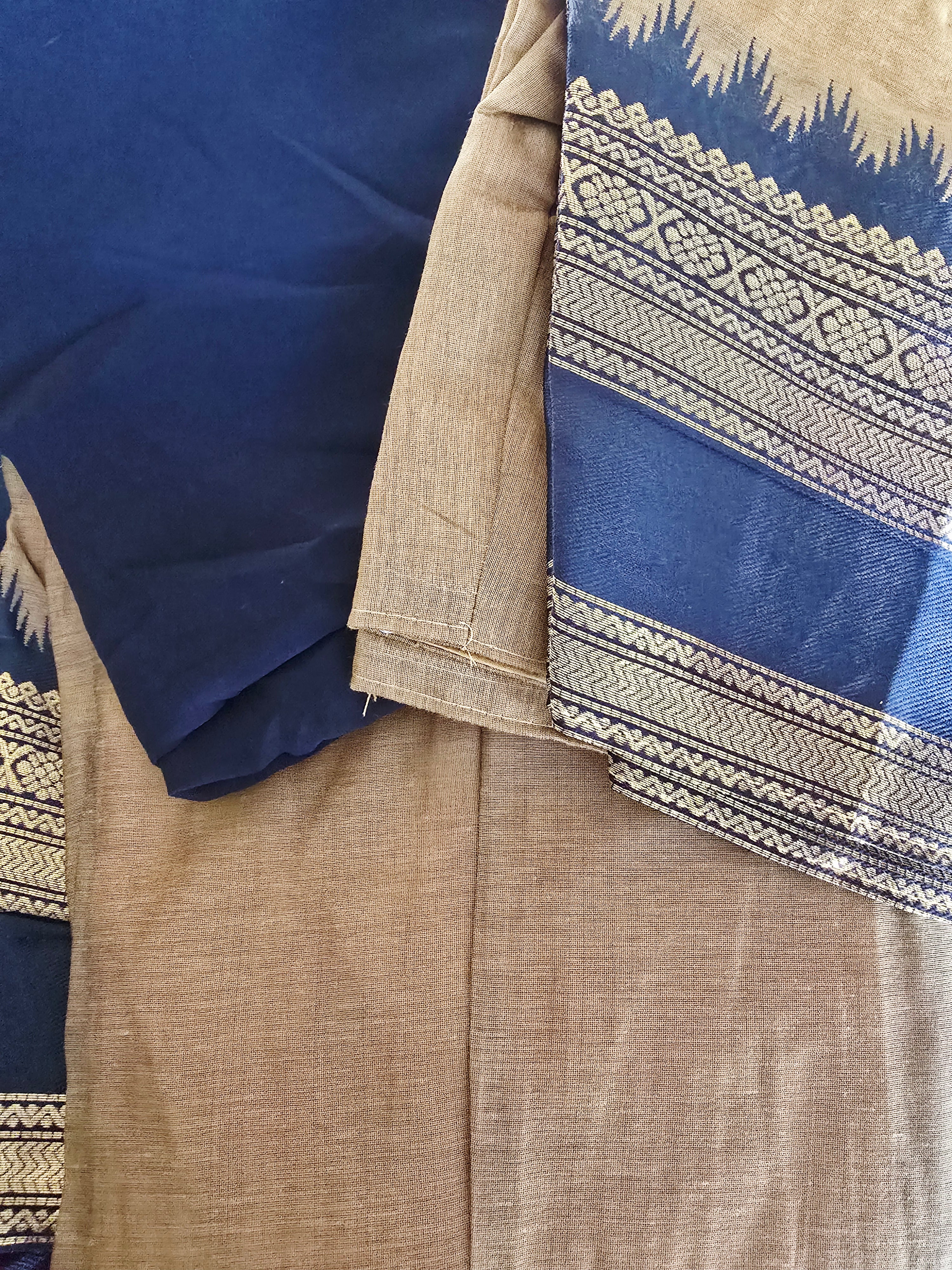 Light brown with black fully stitched dhavani/halfsaree