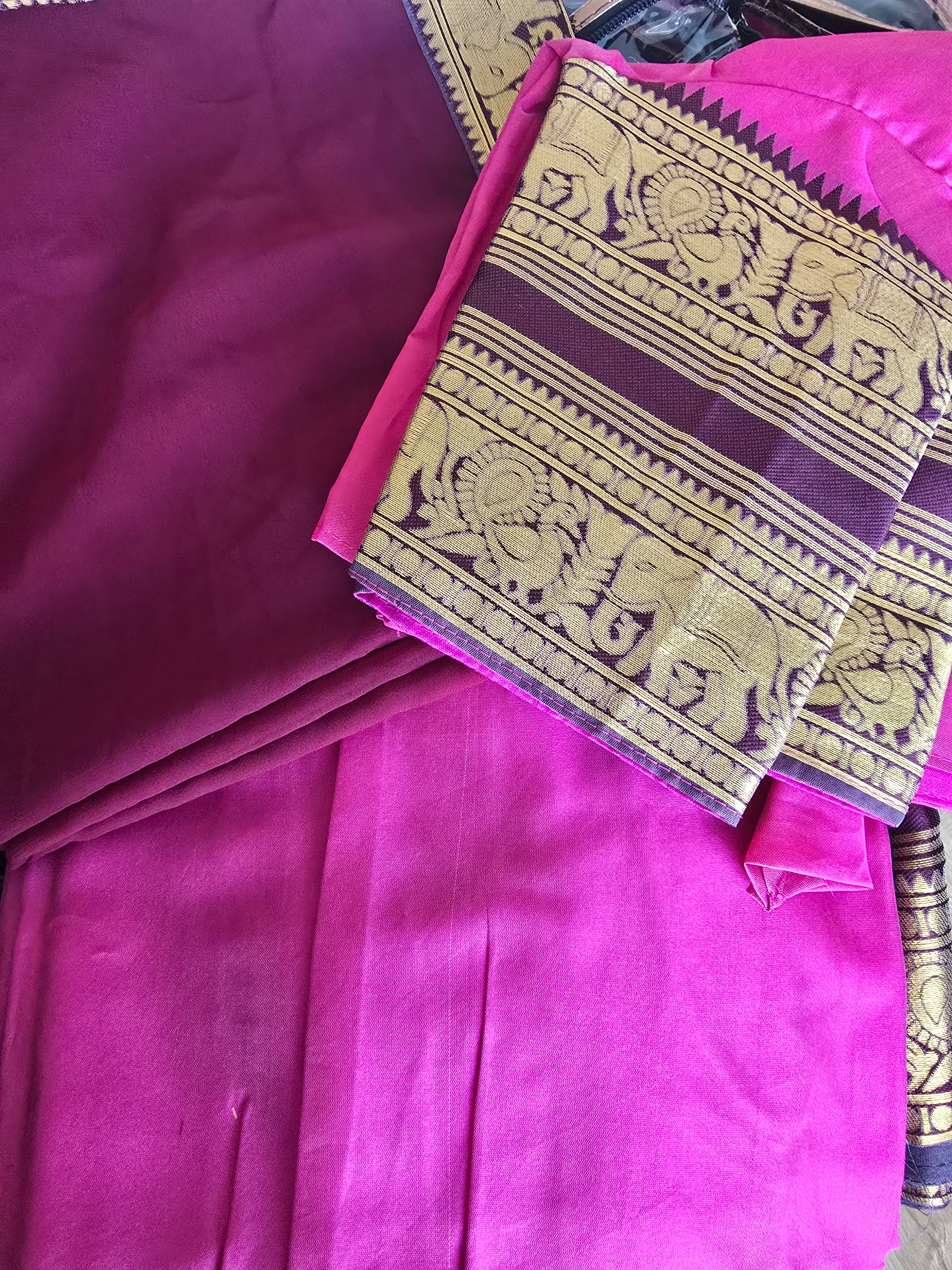 Pink with maroon fully stitched dhavani/halfsaree